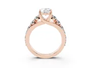 Oval Graduated Side Stone Engagement Ring Setting | Shared Prong Rails | Rose Gold