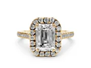 Emerald Cut Halo Engagement Ring Setting | Tapered Band | Yellow Gold