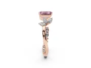 Fancy Pink Emerald Cut Diamond Floral Vine Solitaire Engagement Ring Set in Rose gold with Marquise Leaves