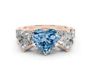 Heart-Shaped Three Stone Engagement Ring Setting for a Fancy Blue Lab-Grown Diamond | Beaded Shoulders | Rose Gold