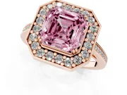 Asscher Cut Halo Engagement Ring Setting for a Fancy Pink Lab-Grown Diamond | Polished Halo Rim | Rose Gold