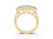 Princess Cut Three Stone Engagement Ring Setting | Beaded Shoulders | Yellow Gold