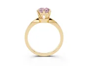 Fancy Pink Oval Cut Diamond Solitaire Engagement Ring Set in Yellow gold with Slim Tapered Solitaire Band