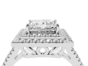 Princess Cut Double Halo Split Shank Engagement Ring Setting | Pavé Shoulders | White Gold