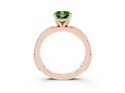 Fancy Green Cushion Cut Diamond Solitaire Ring Set in Rose gold with Slim Pavé Band and Prong Setting