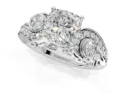 Cushion Cut Vintage Swirl Engagement Ring Setting | Bezel Side Accents | White Gold