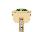 Fancy Green Cushion Cut Diamond Halo Ring Set in Yellow gold with Pavé Band and Milgrain-Edged Prongs