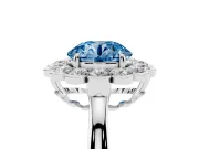 Round Scalloped Cluster Halo Engagement Ring Setting for a Fancy Blue Lab-Grown Diamond | Plain Band | Platinum