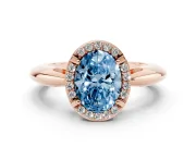 Oval Halo Engagement Ring Setting for a Fancy Blue Lab-Grown Diamond | Plain Band | Rose Gold