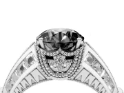 Fancy Black Round Cut Diamond Vintage-Inspired Milgrain Ring Set in Silver with Accent Split Shank