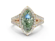 Marquise Halo Pavé Engagement Ring Setting for a Fancy Green Lab-Grown Diamond | Narrow Split Shank | Yellow Gold