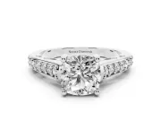 Cushion Cut Graduated Pave Cathedral Engagement Ring Setting | Scroll Cut-Outs | Sterling Silver