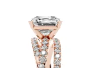 Asscher Cut Diamond Solitaire Twist Band Ring Set in Rose gold with Pavé Setting and Prong Head