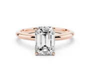 Emerald Cut Micro-Prong Hidden Halo Engagement Ring Setting | Plain Band | Rose Gold