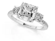 Asscher Cut Three Stone Engagement Ring Setting | Pave Shoulders | Sterling Silver