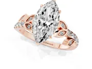 Marquise Cut Diamond Solitaire Leaf-Inspired Ring Set in Rose gold with Pavé Band and Prong Setting