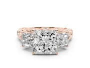 Princess Cut Diamond Three-Stone Ring Set in Rose gold with Braided Band