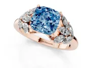 Fancy Blue Cushion Cut Diamond Cluster Leaf Design Ring Set in Rose gold with Prong Setting