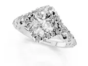Oval Hidden Halo Filigree Engagement Ring Setting | Pavé Shoulders | White Gold