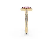 Fancy Pink Oval Cut Diamond Halo Pavé Split Shank Ring Set in Yellow gold with Prong Setting