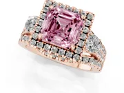 Asscher Cut Halo Split Shank Engagement Ring Setting for a Fancy Pink Lab-Grown Diamond | Round Side Stones | Rose Gold