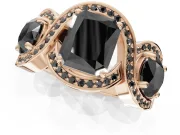 Radiant Cut Three Stone Halo Engagement Ring Setting for a Black Center | Pavé Wave Band | Rose Gold