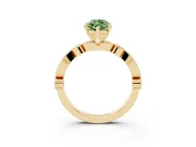 Fancy Green Marquise Cut Diamond Solitaire Engagement Ring Set in Yellow gold with Milgrain Bezel Accent Band
