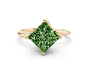 Princess Cut Bypass Solitaire Engagement Ring Setting for a Fancy Green Lab-Grown Diamond | Plain Band | Yellow Gold