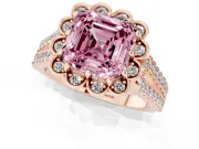 Asscher Cut Floral Halo Engagement Ring Setting for a Fancy Pink Lab-Grown Diamond | Pavé Split Shank | Rose Gold