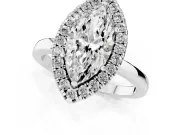 Marquise Cut Diamond Halo Solitaire Ring Set in Silver with Pavé Band and Prong Setting