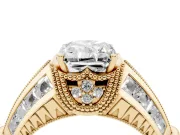 Radiant Cut Diamond Vintage-Inspired Milgrain Ring Set in Yellow gold with Accent Split Shank