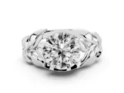 Round Cut Diamond Leaf-Inspired Engagement Ring Set in Platinum with Round Accents