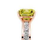 Fancy Yellow Asscher Cut Diamond Solitaire Ring Set in Rose gold with Channel-Set Band and Prong Setting