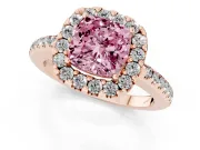 Cushion Cut Pave Halo Engagement Ring Setting for a Fancy Pink Lab-Grown Diamond | Pave Band | Rose Gold