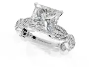 Princess Cut Vintage Milgrain Engagement Ring Setting | Graduated Stations | Sterling Silver