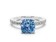 Cushion Cut Engagement Ring Setting for a Fancy Blue Lab-Grown Diamond | Sterling Silver - Design NV-24514