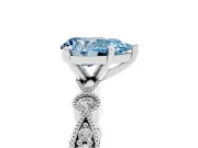 Fancy Blue Pear Cut Diamond Solitaire Engagement Ring Set in Silver with Milgrain Bezel Accent Band