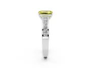 Fancy Yellow Emerald Cut Diamond Solitaire Ring Set in White gold with Channel-Set Band and Prong Setting
