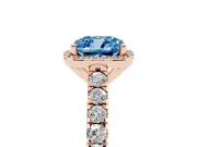 Cushion Cut Halo Pavé Engagement Ring Setting for a Fancy Blue Lab-Grown Diamond | Rose Gold