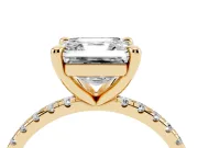Asscher Cut Petite Pavé Solitaire Engagement Ring Setting | Slim Band | Yellow Gold