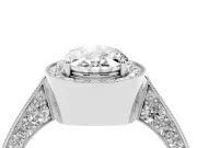 Oval Vintage Milgrain Halo Engagement Ring Setting | Side Stones and Pave | Platinum