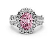 Fancy Pink Oval Cut Diamond Scalloped Halo Ring Set in Silver with Pavé Split Shank