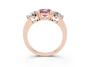 Round Three Stone Engagement Ring Setting for a Fancy Pink Lab-Grown Diamond | Large Round Side Stones | Rose Gold