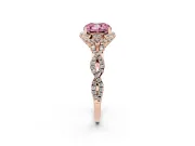 Cushion Cut Milgrain Halo Engagement Ring Setting for a Fancy Pink Lab-Grown Diamond | Graduated Shoulders | Rose Gold