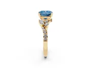 Fancy Blue Radiant Cut Diamond Solitaire Ring Set in Yellow gold with Marquise Twist Band and Prong Setting