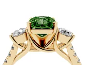Fancy Green Three-Stone Radiant Cut Diamond Pavé Band Ring Set in Yellow gold with Prong-Set Trio