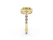 Fancy Yellow Emerald Cut Diamond Halo Ring Set in Yellow gold with Pavé-Setting Band and Open Prong Center