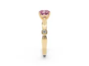 Fancy Pink Cushion Cut Diamond Solitaire Twisted Band Ring Set in Yellow gold with Accent Stones and Prong Setting