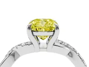 Fancy Yellow Cushion Cut Diamond Twist Band Solitaire Set in White gold with Pavé Accents and Prong Setting