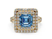 Asscher Cut Halo Split Shank Engagement Ring Setting for a Fancy Blue Lab-Grown Diamond | Pavé Strands | Yellow Gold